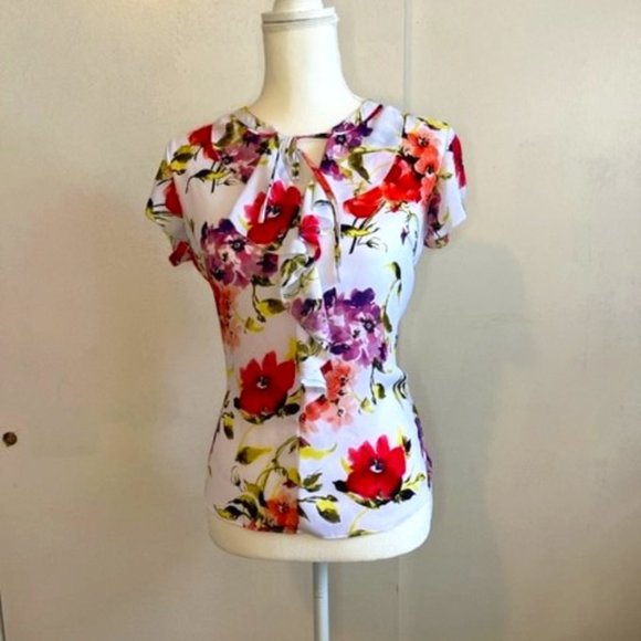 Liz Claiborne Career Floral Tie Front Top - Picture 2 of 6